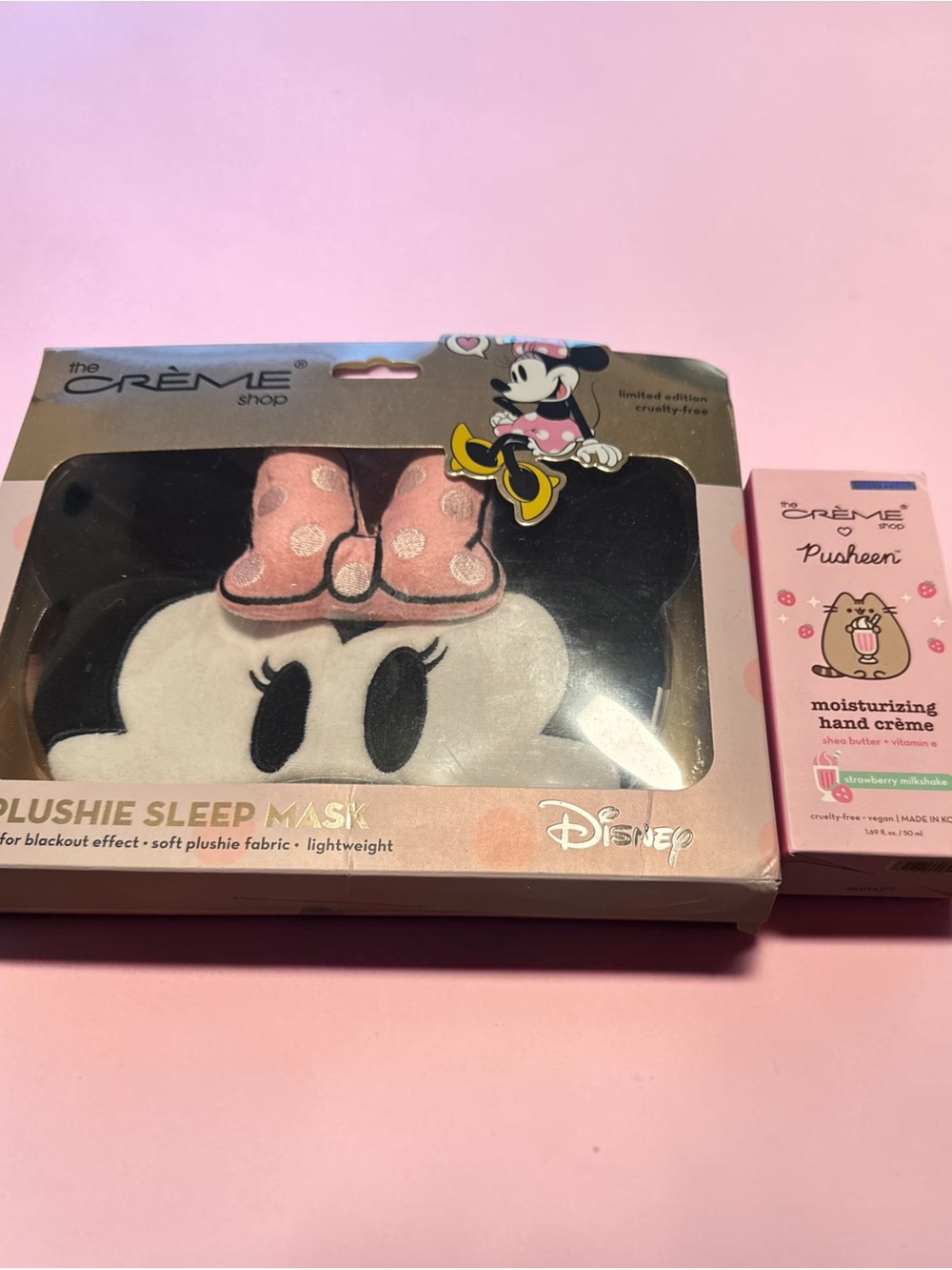 The Crème Shop x Disney Minnie Plushie Sleep Mask and Pusheen Hand Creme